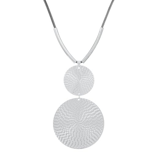 Image of IMINI Boho Double Disc Pendant Necklace for Women Girls, Gold/Silver Plated Vintage Y-Chain, Adjustable Cord Jewellery Gift for Special Occasions (Silver)