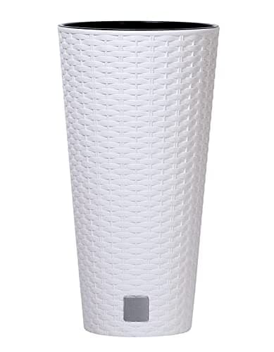 Image of URBNLIVING Round Rattan Elegant Tall Large Plant Pot Flower Indoor Outdoor Garden Planters (White, H 57.2cm x D 30cm)