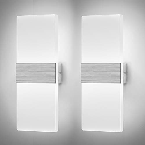 Image of Glighone LED Wall Lights Indoor Dimmable Wall Lamp Wall Sconce Up Down Wall Lighting Modern 12W Acrylic for Bedroom Living Room Corridor Silver, Cool White(2 Pack)