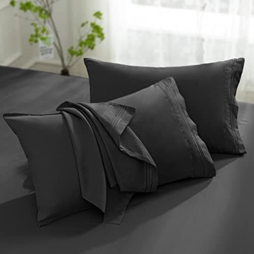 Image of Aormenzy Microfiber Pillow Cases - Standard Size Set of 2-1800 Thread Count Ultra Soft Dark Grey Pillowcases - Wrinkle Resistant Pillow Covers with Envelope Closure - 20" x 26"