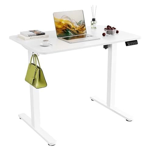 Image of ERGOMAKER Electric Standing Desk 90x60cm, Height Adjustable Sit Stand Desk with Memory Handset Hooks for Home Office (White)