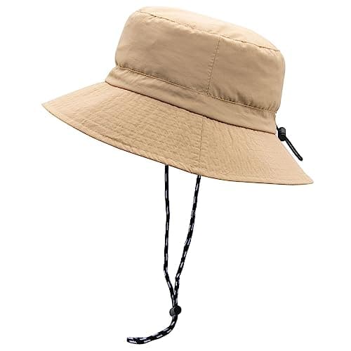 Image of YAMEIZE Summer Bucket Hat Wite String - Waterproof for Women Men Safari Hat Adjustable Windproof UV400 Fishing Hat Beach Walking Climbing Khaki