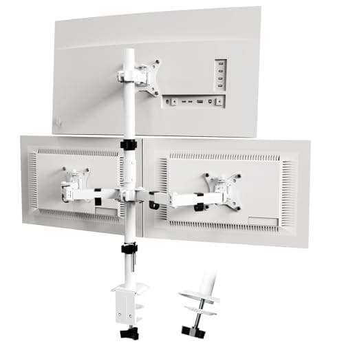 Image of PUTORSEN Triple Monitor Arm, 30.5 inch Tall pole Triple Monitor Stand for Max 3 x 32" Screens, Support Max 9 KG Per Screen, Clamp/Grommet, VESA 75x75/100x100, White