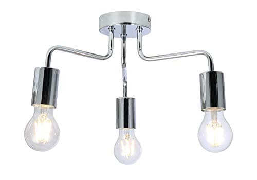 Image of UKEW 3 Way Retro Ceiling Light - Chrome Vintage E27 LED Compatible Semi Flush Arm Lighting Fixtures for Modern Kitchen Bedroom Lounge