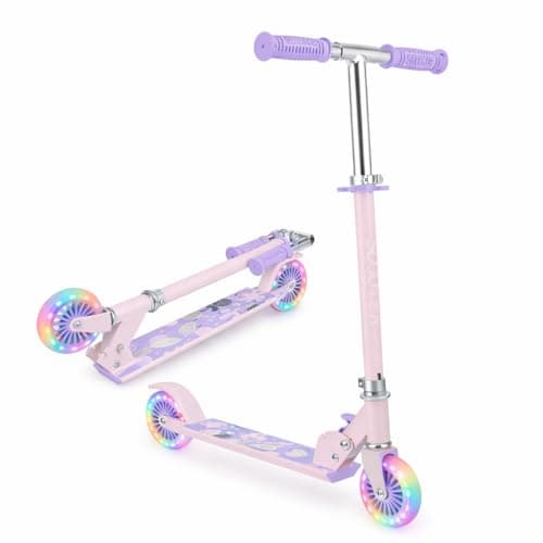 Image of Scale Sports Scooter for Kids Ages 4-7, 2 Wheels Light Up Gift Scooters for Girls Boys Ages 6-12, Easy Folding Kids Scooter with 3 Levels Adjustable Handlebar and Rear Brake