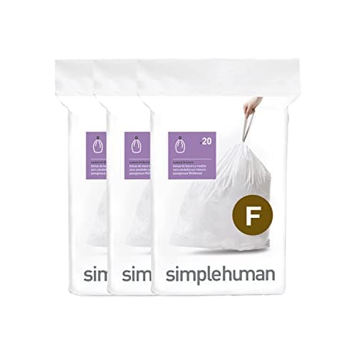 Image of simplehuman CW0256 code F Custom Fit Bin Liner Bulk Pack, White Plastic (3 Pack of 20, Total 60 Liners)
