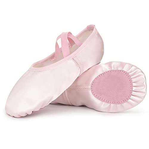Image of Soudittur Satin Ballet Slippers Girls Ballet Shoes Pink Split Sole Dance Flats Gymnastic Shoes for Children Kids/Women and Ladies (Size 11 UK Child)