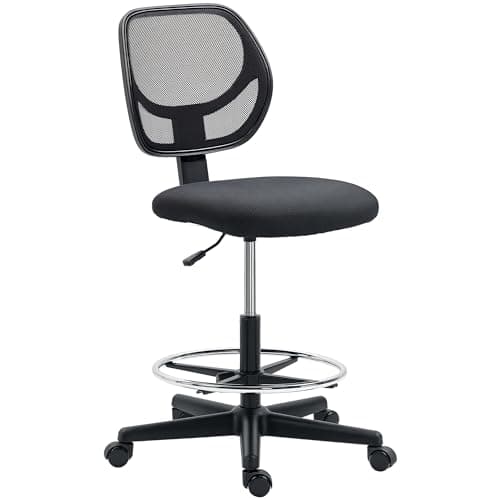 Image of Vinsetto Drafting Chair with Adjustable Footrest, Swivel Mesh Office Chair with Curved Back, Adjustable Height for Standing Desk, Black
