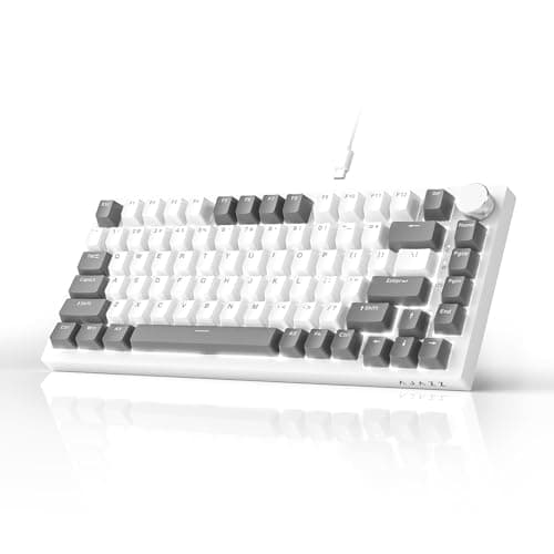 Image of AJAZZ AK820 Mechanical Keyboard, 75% Hot Swappable Wired Keyboard with Volume Control Knob, PBT Keycaps, Five-Layer Sound Insulation Pad, 82-Key Gaming Keyboard, Grey White