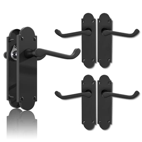 Image of Bwintech 3 Sets Matt Black Richmond Lever on Plate, Latch Furniture, Backplate Door Handles,Suitable for Wooden Doors