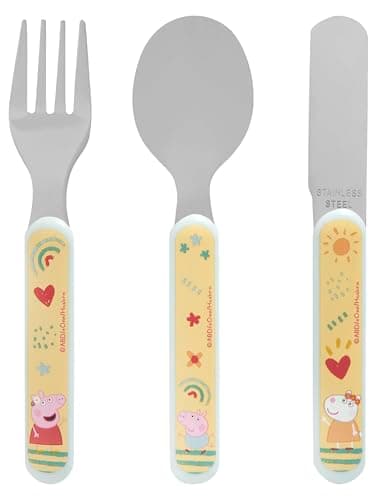 Image of Peppa Pig 3 Piece Cutlery Set – Metal, Reusable Children's Knife, Fork & Spoon, Kids-Size, Made from Food-Safe Stainless Steel & ABS Plastic – with Peppa & George – for 36 Months & Up