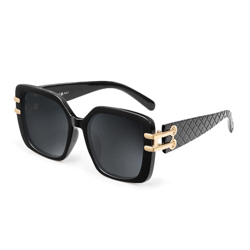 Image of JM Vintage Oversized Square Polarized Sunglasses for Women,Retro Luxury Big Large Sun Glasses Black