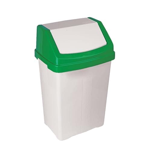 Image of M1SS 50L Litre Plastic Swing Bin Waste Recycle Dustbins Kitchen, Bathroom Rubbish Trash Refused Bins (Green & White, 50L)