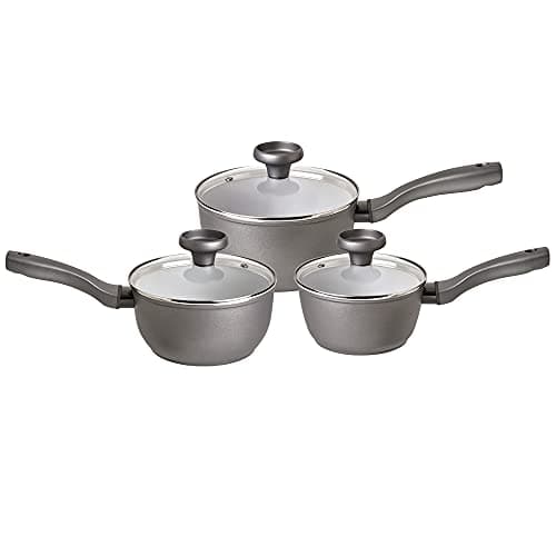 Image of Prestige Earth Pan Ceramic Non Stick Saucepan Set - 16/18/20cm Saucepans, Non Toxic Cookware, Dishwasher Safe, Made in Italy, Grau