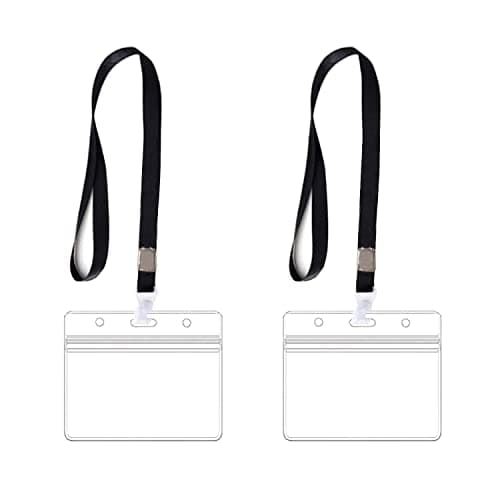 Image of 2Pcs Plastic Horizontal Name Clear Tag Badge, Waterproof ID Card Holders with Lanyard