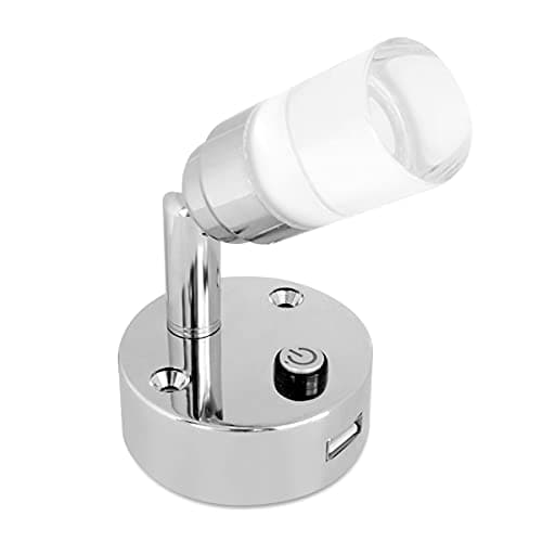 Image of Dream Lighting 12v Reading Light with USB Campervan Caravan Motorhome Interior Light Clear Acrylic Lampshade with Coated Base 6000K Cool White and Blue LED Lighting