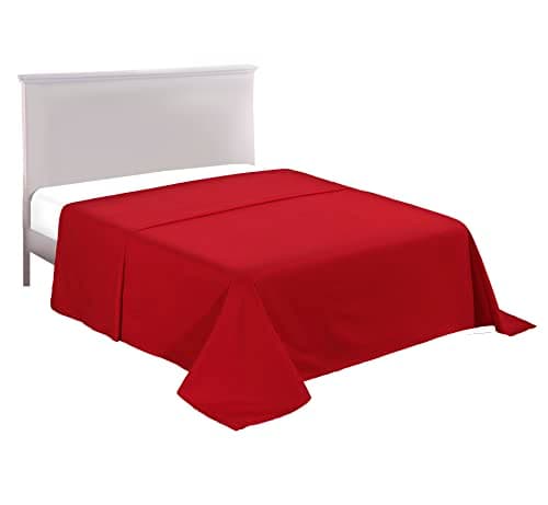 Image of Non Iron Plain Dyed Percale Flat Sheet 180 Thread Count Polycotton (Double, Red)