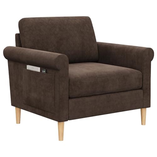Image of Vesgantti Fabric Accent chair, Upholstered Armchair with Bilateral Pocket Storage and Removable Cushions, Occasional Chair for Living Room Bedroom and Office, Tool-free Assembly, 80W*75D*86Hcm