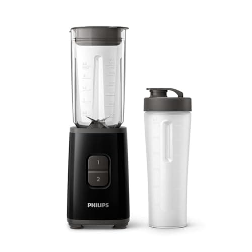 Image of Philips Daily Collection Mini Blender and Smoothie Maker, 350W, 0.6L Jug, On-the-go Tumbler, Dishwasher Safe, Recipe App, 2 Speeds, Ice Crush, Quick Clean, Deep Black (HR2602/91)