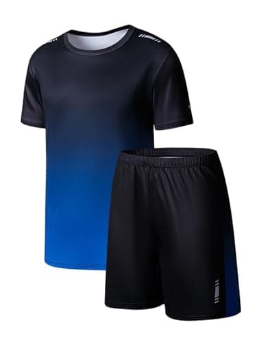 Image of Hedmy Kids Boys Quick-dry Sports Set Summer Soccer Basketball Tracksuit Short Sleeve Jersey T-shirt And Shorts Set Blue 13-14 Years