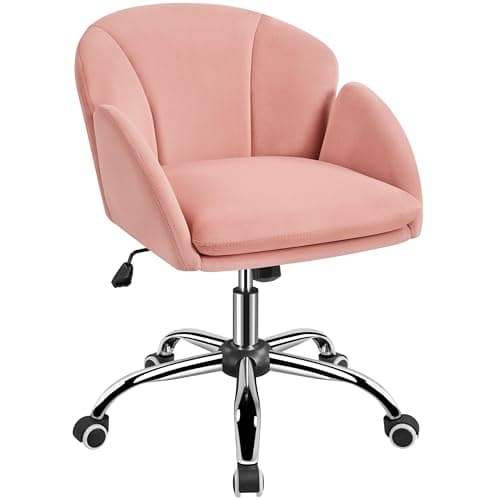 Image of Yaheetech Pink Office Computer Desk Chair Makeup Vanity Dressing Table Chair Modern Swivel Rolling Armchair for Living Room, Bedroom, Makeup Room Women