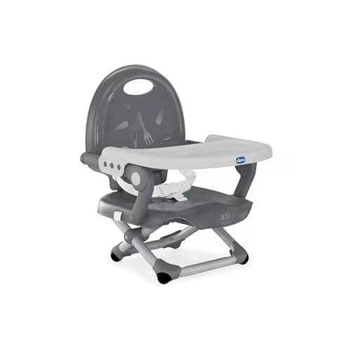Image of Chicco Pocket Snack Booster Seat Dining Chair for Children from 6 Months to 3 Years 15kg, Portable and Adjustable Baby High Chair with Compact Closure and Removable Tray Dark Grey