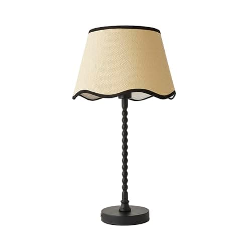 Image of ValueLights | Maeve Black Bobble Table Lamp Base with Black Trim Scallop Shade with Warm White Bulb