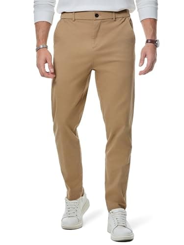 Image of JMIERR Mens Chinos Trousers Slim Fit Pants Casual Stretch Waist Tapered Trousers with Pockets,Khaki,S