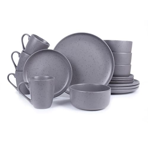 Image of Royalford 16 Piece Stoneware Dinnerware Set - Kitchen Dinner Set, Stoneware Tableware Crockery - Includes 4 Dinner Plates, 4 Dessert Plates, 4 Cereal Bowl and 4 Mugs, Grey