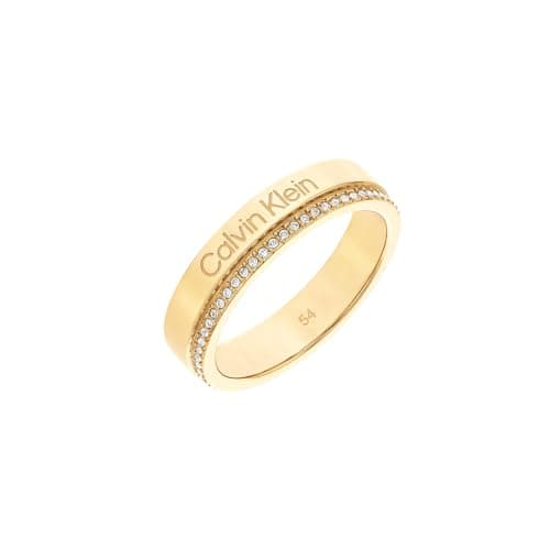 Image of Calvin Klein Women's MINIMAL LINEAR Collection Ring in Yellow Gold Embellished with Crystals - 35000201D