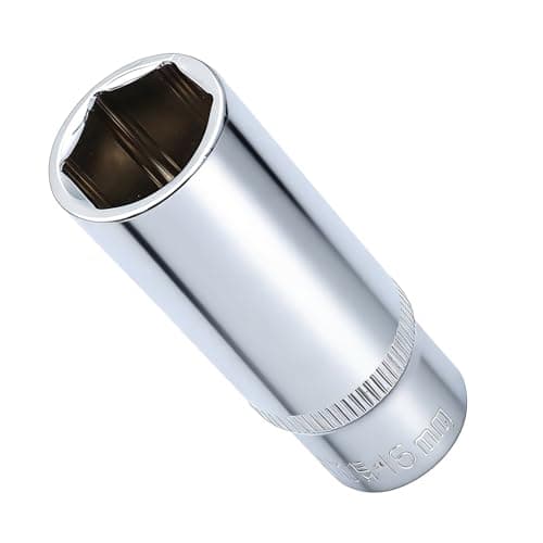 Image of Youzzei 16mm Deep Sockets 3/8" Drive, 6 Point 3/8 Inch Square Drive Socket, Polishing CR-V Alloy Steel 16mm Metric Socket 2.52" Length for Car Repair Mechanical Maintenance Home Use