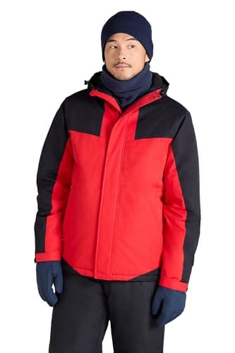 Image of Mountain Warehouse Dusk Mens Ski Jacket - Water Resistant Fleece Lined Rain Coat with Snow Skirt, Adjustable Hood & Cuffs - For Skiing, Snowboarding & Outdoors Active Red M