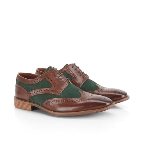 Image of Catesby Spey Premium Leather Mens Shoes Brogues Lightweight Comfort Padded Wedding Formal Shoes for Men, Brown Green, UK 9