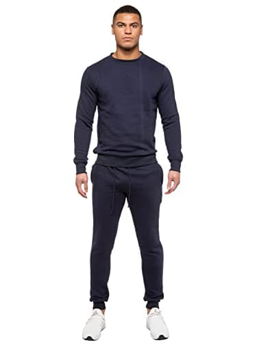 Image of BRAND KRUZE Mens Crew Neck Long Sleeve Tracksuit Set Sweatshirt and Joggers KZMS138 TRACKSUIT NVY M