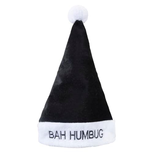 Image of VFM e-Store - Santa Hat Bah Humbug Christmas Hat X 1 Stocking Filler Xmas Present Celebration Festive Winter Ornaments - 30cm X 42cm Black