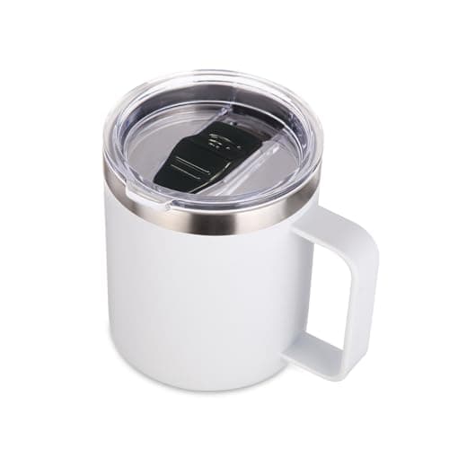 Image of Volhoply 14oz Insulated Stainless Steel Coffee Mug with Leakproof Lid,Double Wall Vacuum Travel Coffee Cup with Handle,Reusable Metal Tumbler,Camping Mugs Keep Hot/Cold,Christmas Gifts(White,1