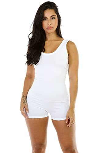 Image of Boolavard Short Romper Jumpsuit Leotard Sleeveless Top Women Stretch BlouseLady Bodysuit (XL, White)