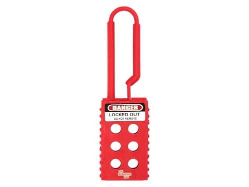 Image of The Workplace Depot Nylon Lockout Hasp – Premium Non-Conductive High-Visibility Red Nylon, Multi-Lock 6-Padlock Safety Device for Electrical & Industrial Maintenance