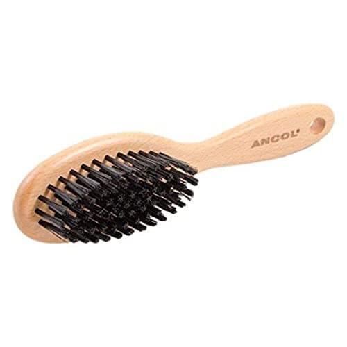 Image of Ancol Heritage Soft Bristle Dog Brush Puppy Pet Grooming Tool Light Brown Wood Handle Extra Soft Nylon Bristles Removes Dead Hair Promotes Glossy Coat Small
