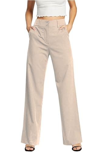 Image of femiss Womens Wide Leg Trousers | High Waisted Tailored Smart Office Workwear | Relaxed Fit Flared Formal Business Casual Pants with Pockets | Sizes 6-20 | (Beige-16)
