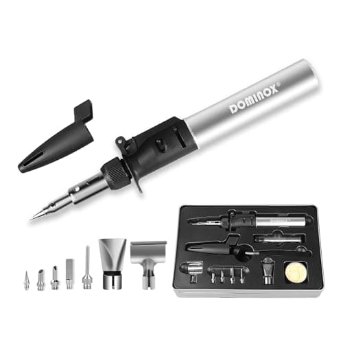 Image of DOMINOX Butane Soldering Iron Kit, Portable Cordless Soldering Iron and Butane Heat Gun Rapid Heat Up, Mini Torch Welding Kit with Self-Igniting Adjustable Flame（Butane Gas Not Included）