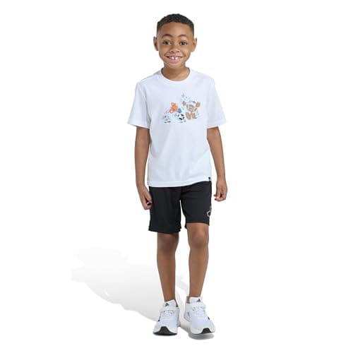 Image of adidas boys Two-piece Short Sleeve Printed Graphic T-shirt and Shorts Matching Set, White, 6