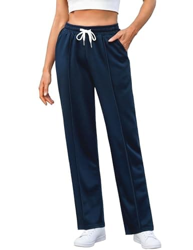 Image of Crewhpo Womens Joggers Straight Leg Sweatpants Tracksuit Bottoms Drawstring Jogging Bottoms Lounge Pants Sports Trousers with Pockets Navy Blue