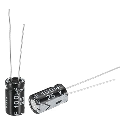 Image of sourcing map 100uF 25V 6x12mm Electrolytic Capacitor, Radial Leads Aluminum Capacitors for TV, VCD, LCD Monitor, Speaker, 50Pcs