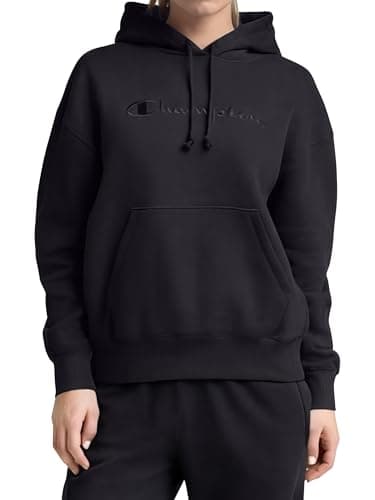 Image of Champion Women's Hoodie, Blank Canvas, Powerblend Midweight Fleece Hoodie for Women, Black - Tonal Script Logo, XXL