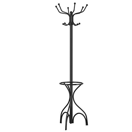 Image of COSTWAY Metal Coat Rack, 12 Hooks Freestanding Clothes Hat Hanger Stand, Home Office Bedroom Entryway Storage Organiser Display Hall Tree, 190cm/200cm (Black, Triangular Base with Umbrella Stand)