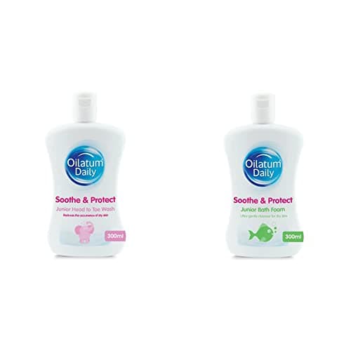Image of Oilatum Daily Soothe & Protect Junior Head to Toe Wash for Dry, Sensitive and Eczema Prone Skin 300ml and Daily Soothe & Protect Junior Bath Bubbles for Dry, Sensitive and Eczema Prone Skin 300ml