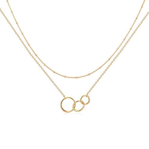 Image of Jenosy Dainty Circle Necklace for Women - Personalised Pendant Necklace, 18K Gold Plated Adjustable Choker, Layered Circle Locket, Trendy Party Jewellery Gift