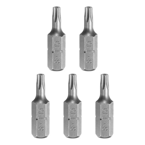 Image of sourcing map 5pcs T15 Torx Screwdriver Bit 1/4" Hex Shank 25mm/1" Length S2 Steel Star 6 Point Head Hex Security Screw Driver Bits with Hole for Impact Electric Screw Driver Power Tools, Grey