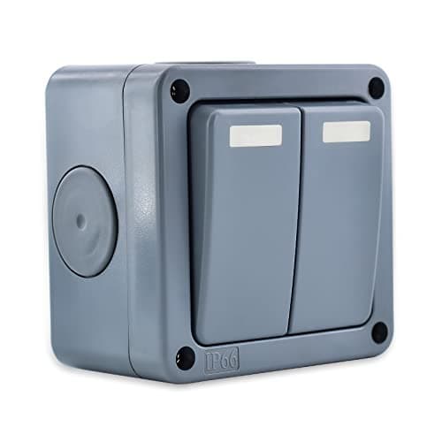 Image of Double Light Switch,NineLeaf Single Pole Throw Waterproof Switch,10A 2GANG SPDT Outdoor Double Light Switch for Garage Garden and Workshop, 220V-240V, Grey